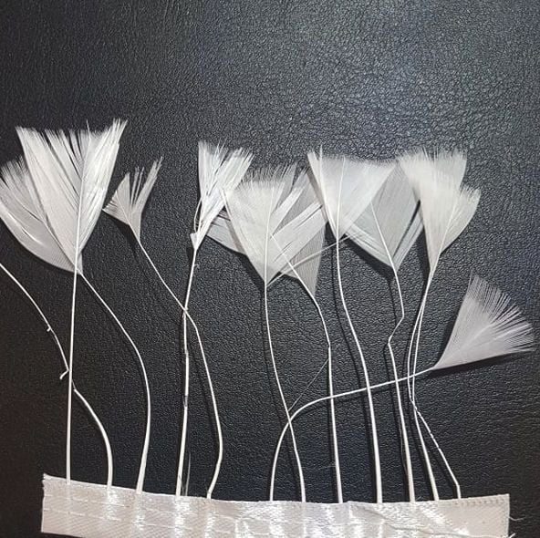 White Stripped Turkey Feathers, Strung x 10
