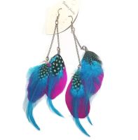 Shocking Pink and Aqua Goose Double Feather long earrings