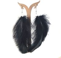 Black Feather Earrings - Fluffy and Long