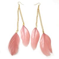Rose Pink Feather Earrings - 2 Feathers with Gold Earring