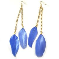 Blue Feather Earrings - 2 Feathers with Gold Earring