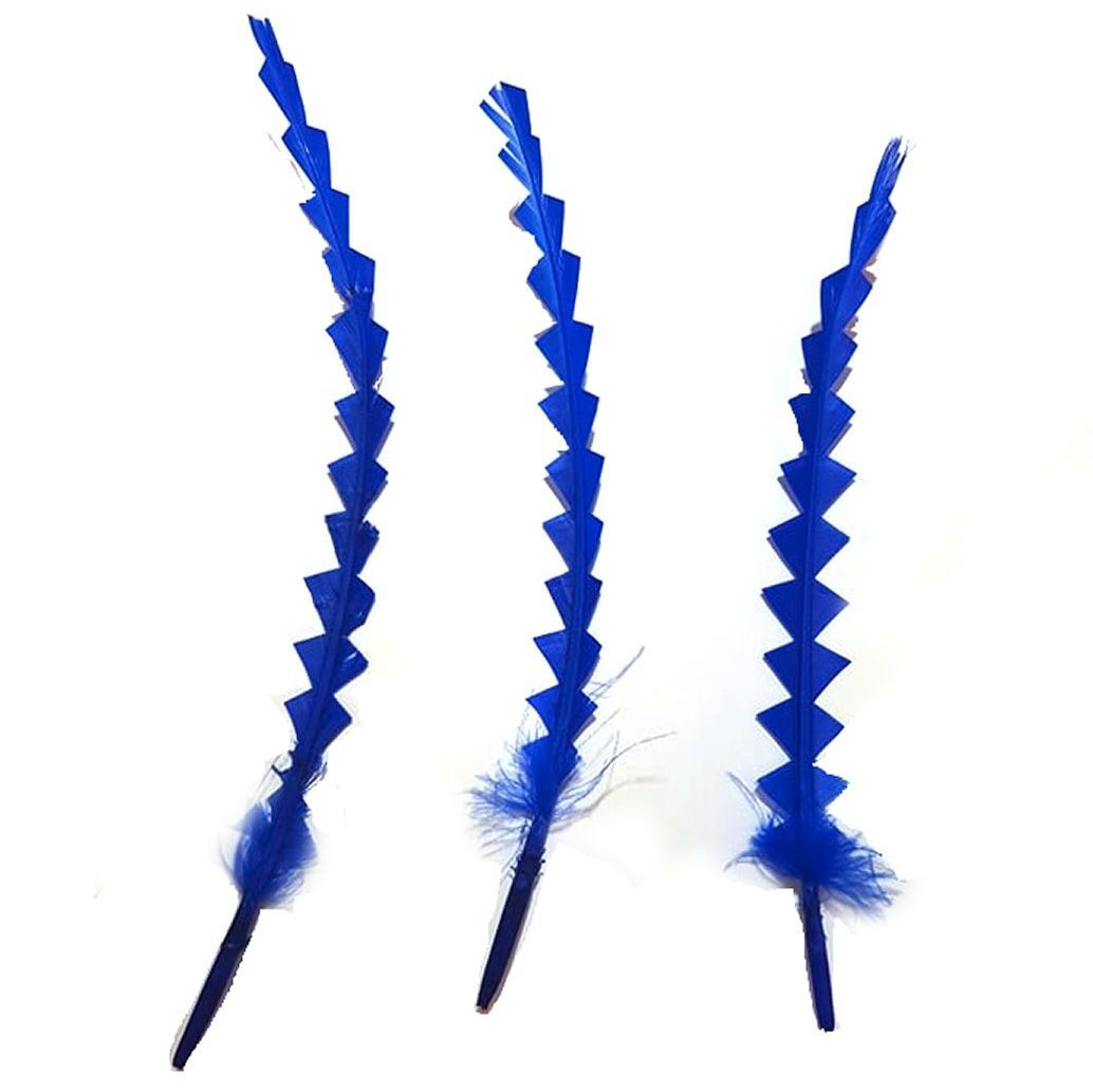 Royal Blue Stripped Zig Zag Feathers x 3