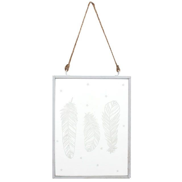 Glass Plaque - White Feather Design Hanging Plaque 