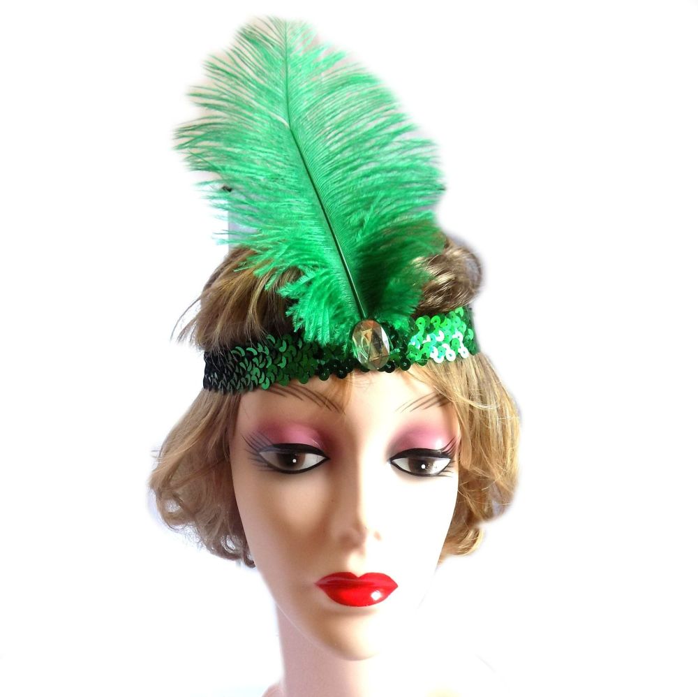 Green Feather Flapper Headband