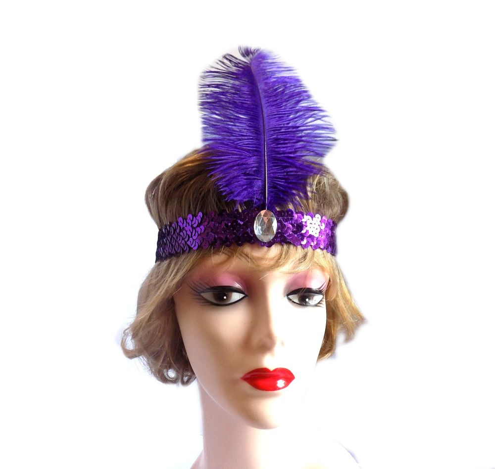 Purple Feather Flapper Headband