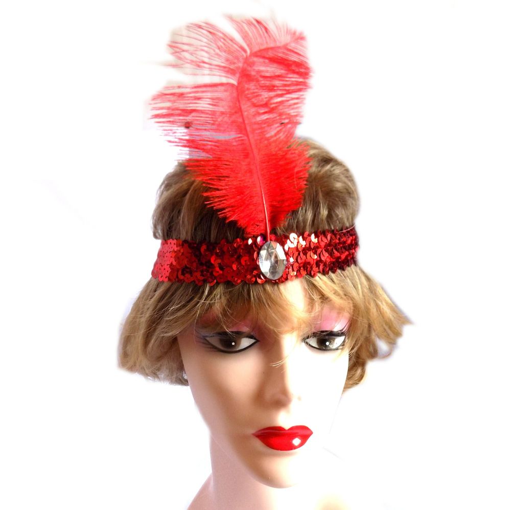 Red Feather Flapper Headband