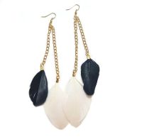 Black and White Feather Earrings - 2 Feathers per Gold Earring