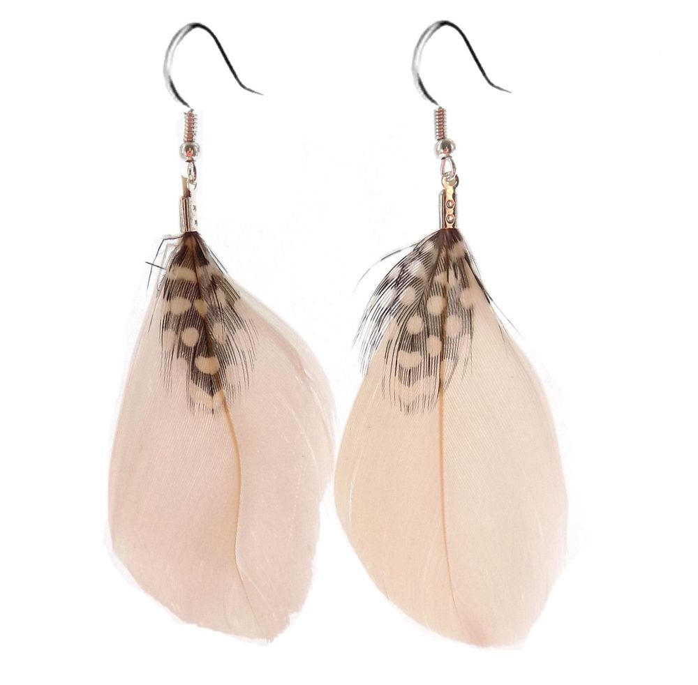 Ivory Feather Earrings with Guinea Feathers