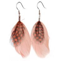 Shrimp Peach Feather Earrings 
