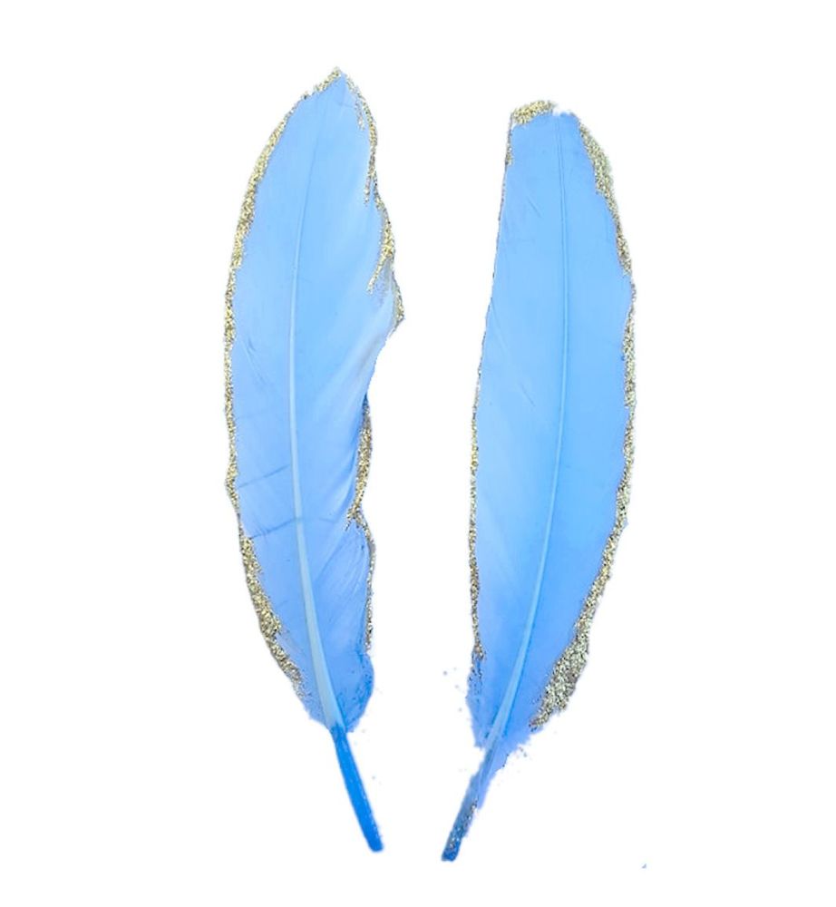 Pale Blue and Gold Goose Quill Feathers x 1