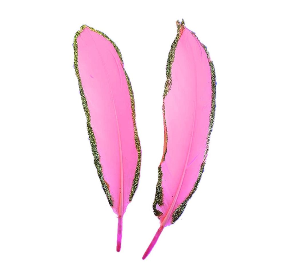 Candy Pink and Gold Glittered Goose Quill Feathers x 1