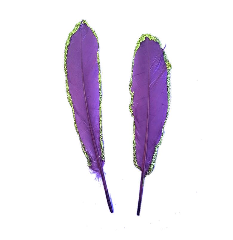Purple and Gold Goose Quill Feathers x 1