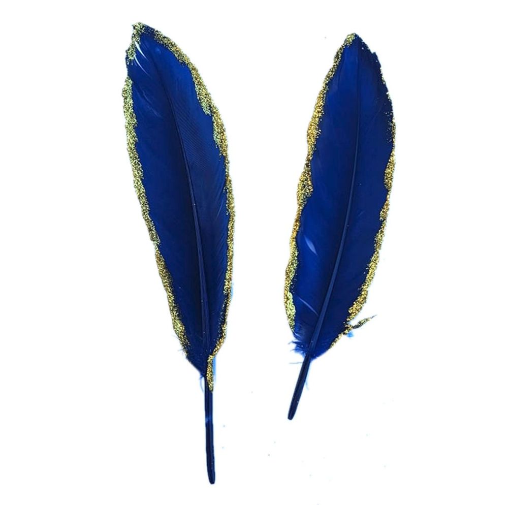 Navy Blue and Gold Goose Quill Feathers x 1