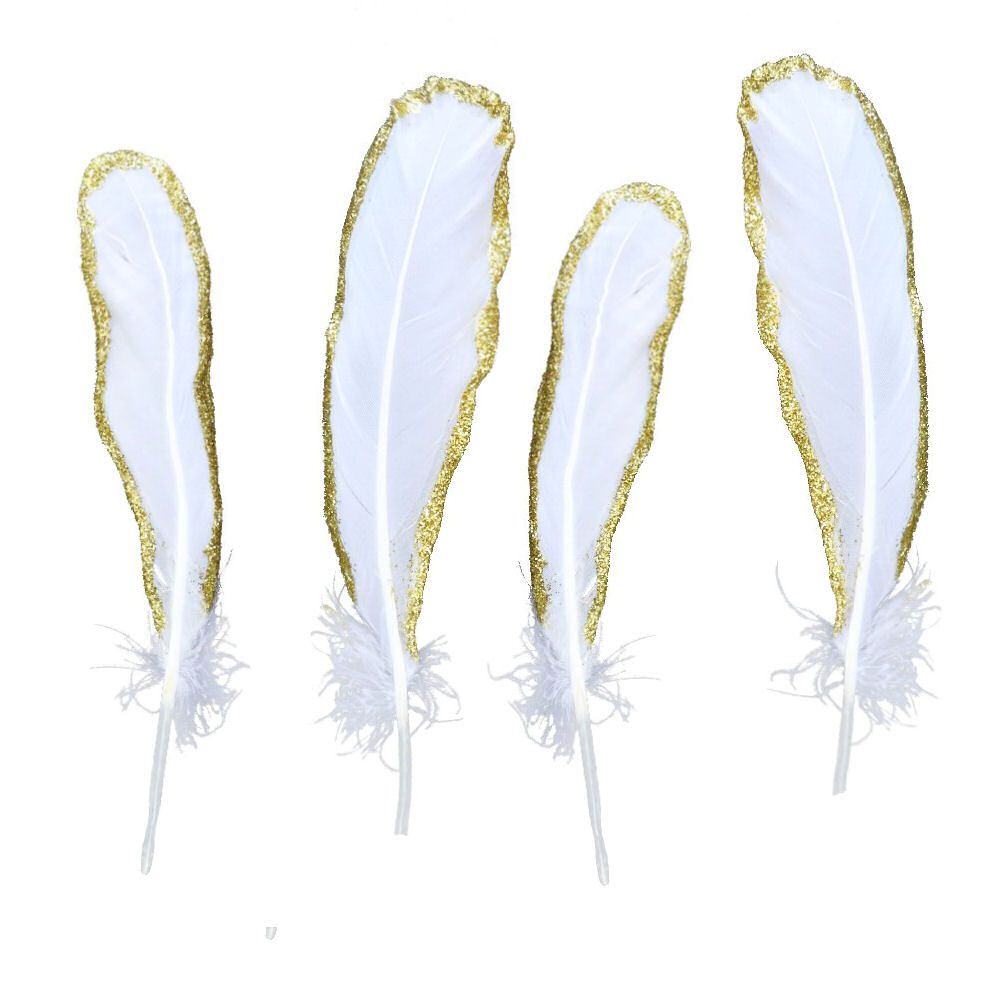 White and Gold Goose Quill Feathers x 4