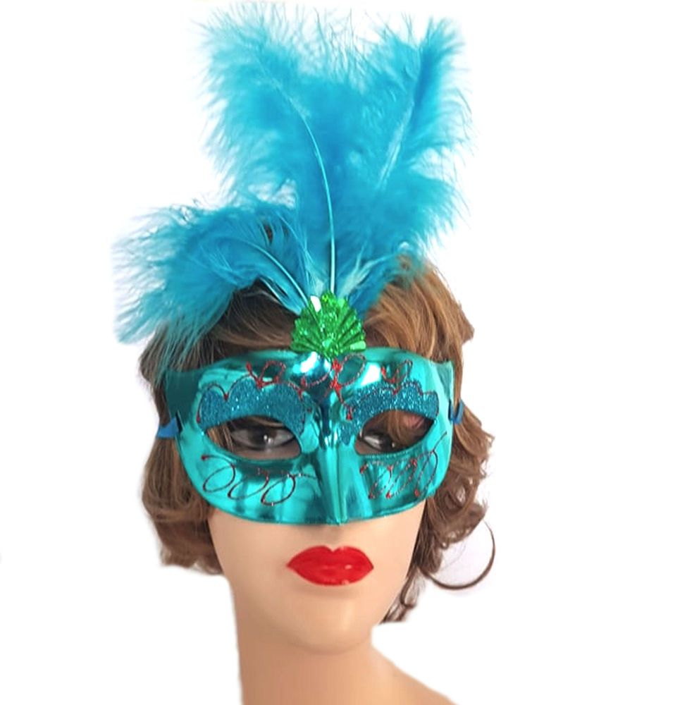 Blue Masquerade Party Feather Costume Mask 