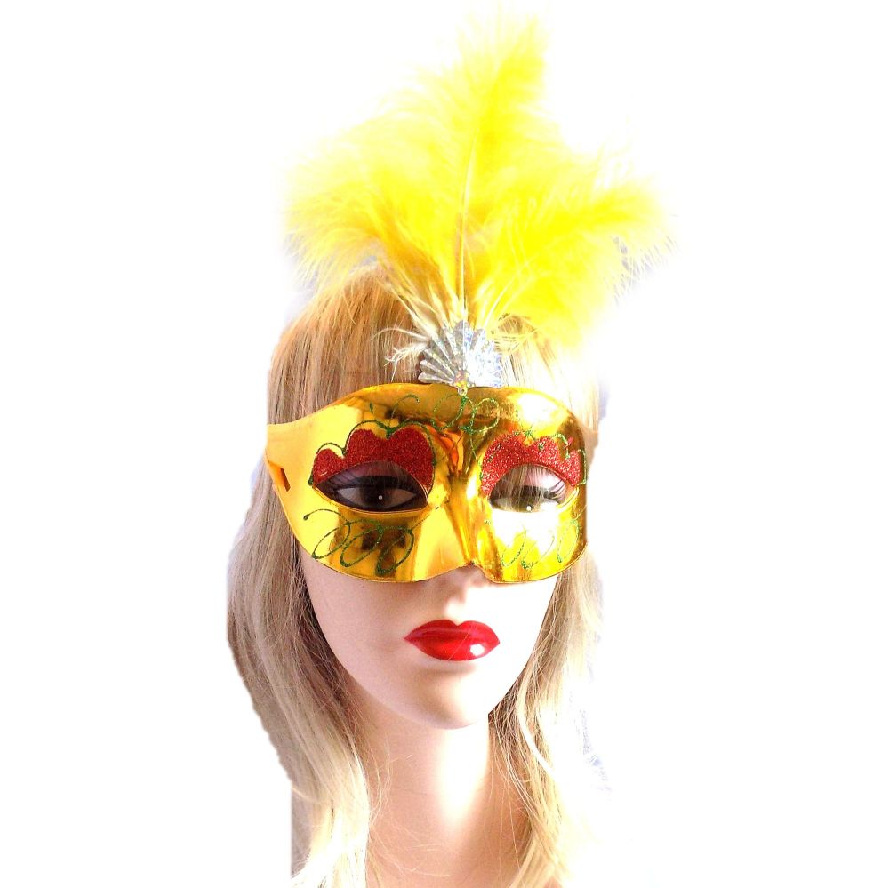 Yellow Masquerade Party Feather Costume Mask 