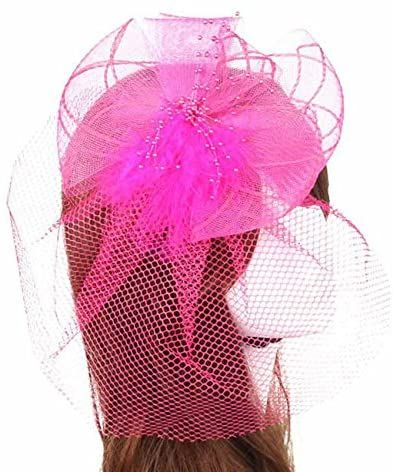 Dark Pink Veil Wedding Fascinator Clip