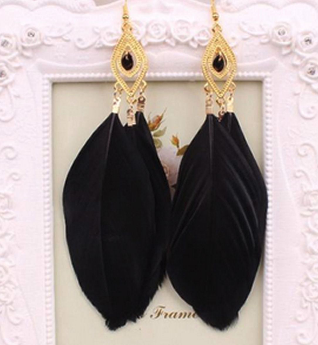 Black Gold Feather Earrings Feather Jewellery Feather Planet