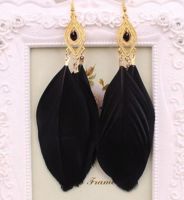 Black and Gold Feather Earrings