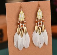 White and Gold Feather Earrings with Beaded Tribal Detail