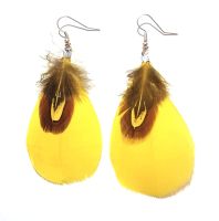 Yellow Feather Earrings with Goose and Ringneck Feathers