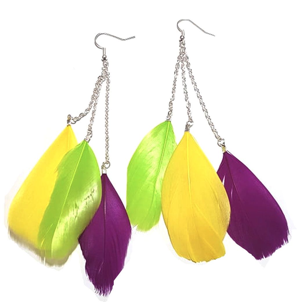 Dark Pink, Yellow and Lime Green Feather Earrings