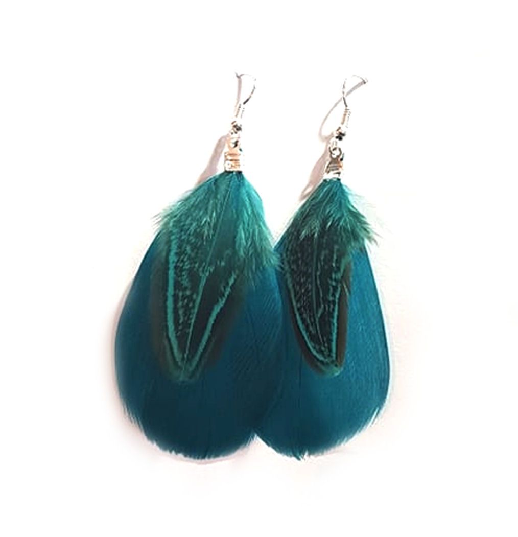 Teal Feather Earrings with Goose and Ringneck Feathers