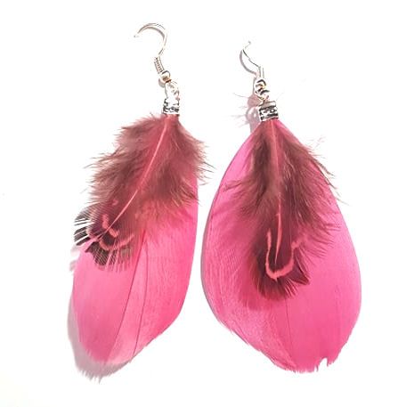Pink Feather Earrings with Goose and Ringneck Feathers
