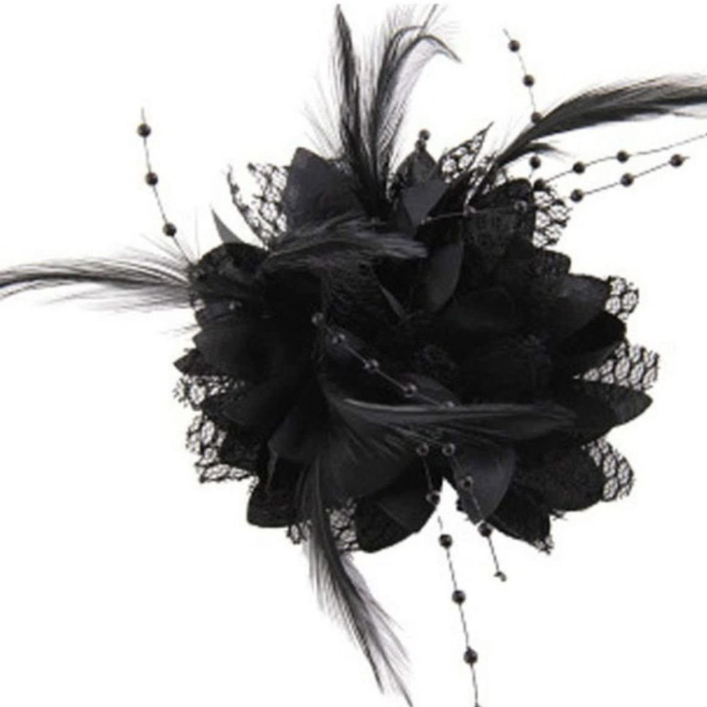 Black Floral Corsage Style Hair Clip Accessory