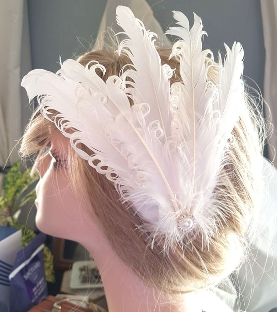 White Feather Headpiece Hair Piece Vintage Flapper 1920s