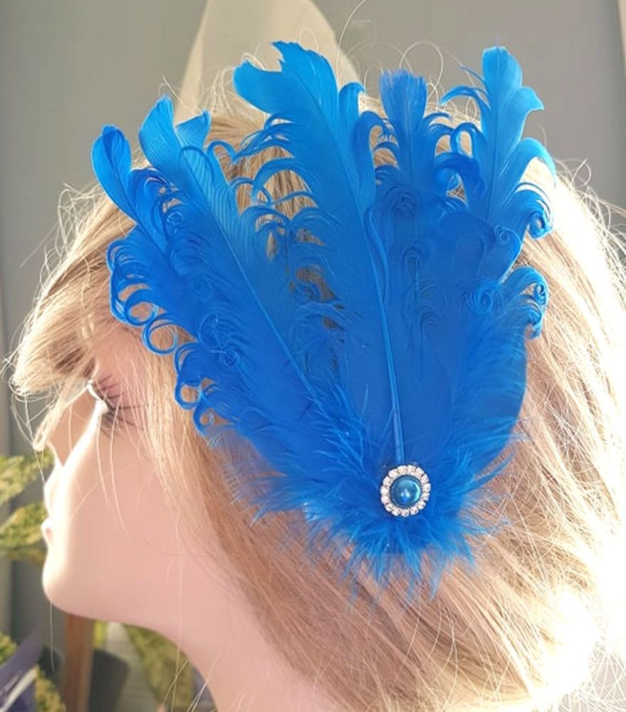 Blue Feather Headpiece Hair Piece Vintage Flapper 1920s 