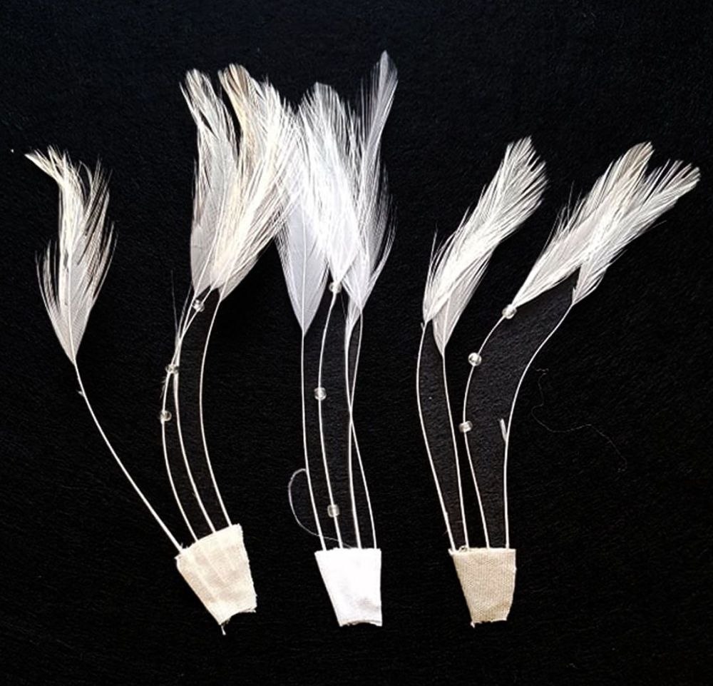 Ivory, Cream and White Shades Rooster Feathers Hackles Stripped 3 Colours x 4