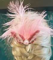 Pink Feather Hair Clip with Baby Pink Peacock and Ostrich Feathers