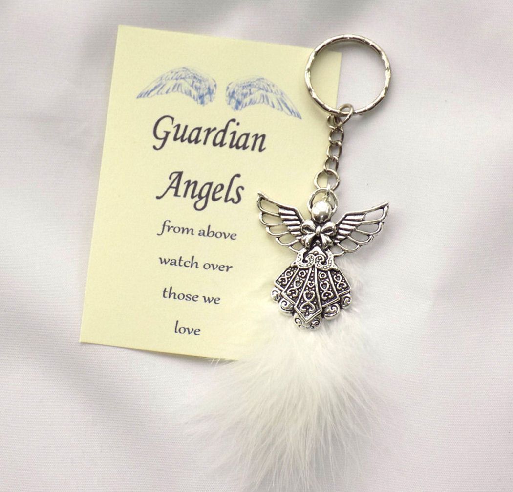 Guardian Angel Keepsake Keyring with White Feather