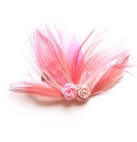 Pink and Rose Pink Feather Hair Clip with Pink Peacock