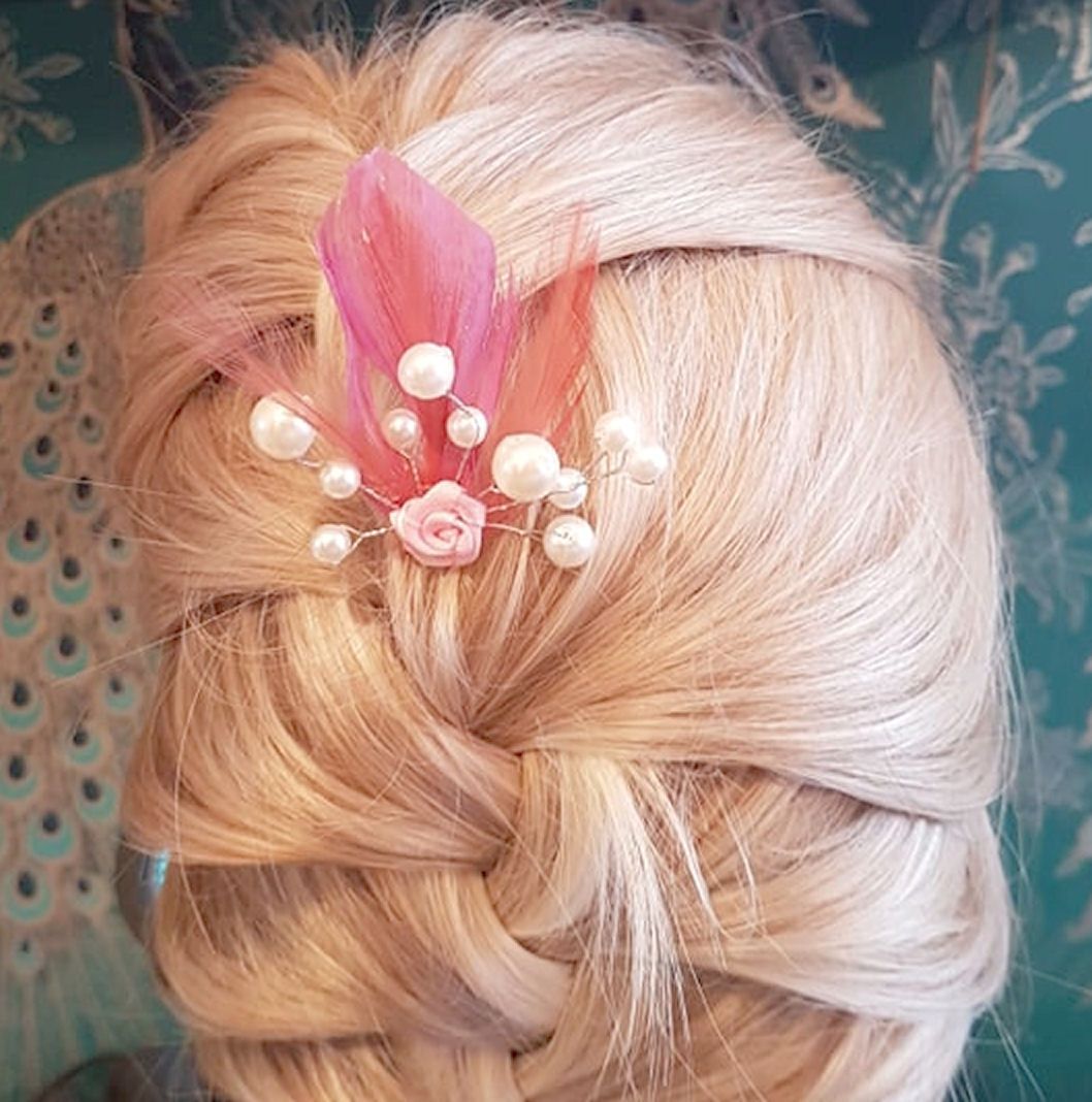 Pink and Rose Pink Feather Hair Grip