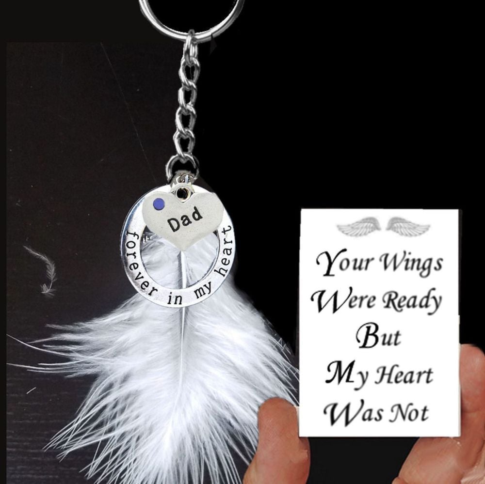 Dad Memorial Keyring with Real White Feather