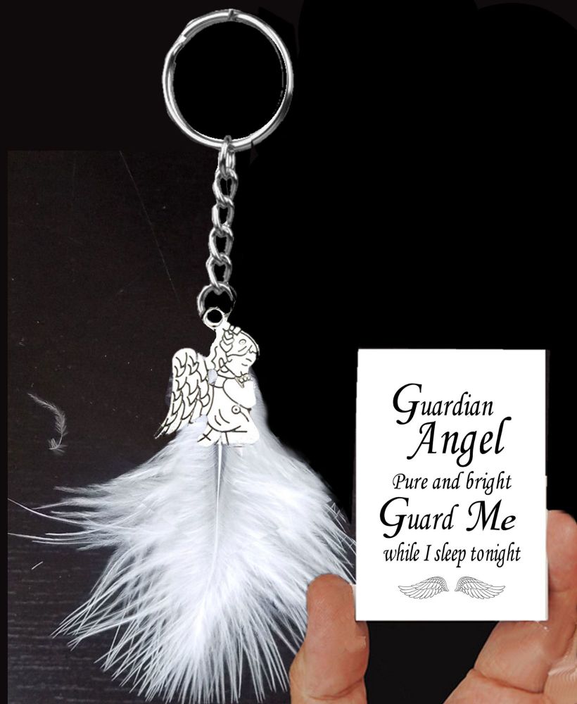 Guardian Angel Sleep Tight Keyring with White Feather