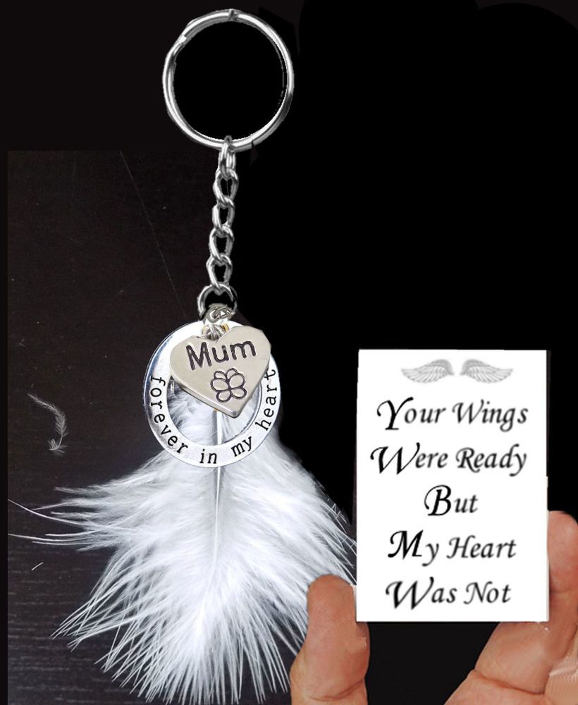 Mum Memorial Keyring with Real White Feather
