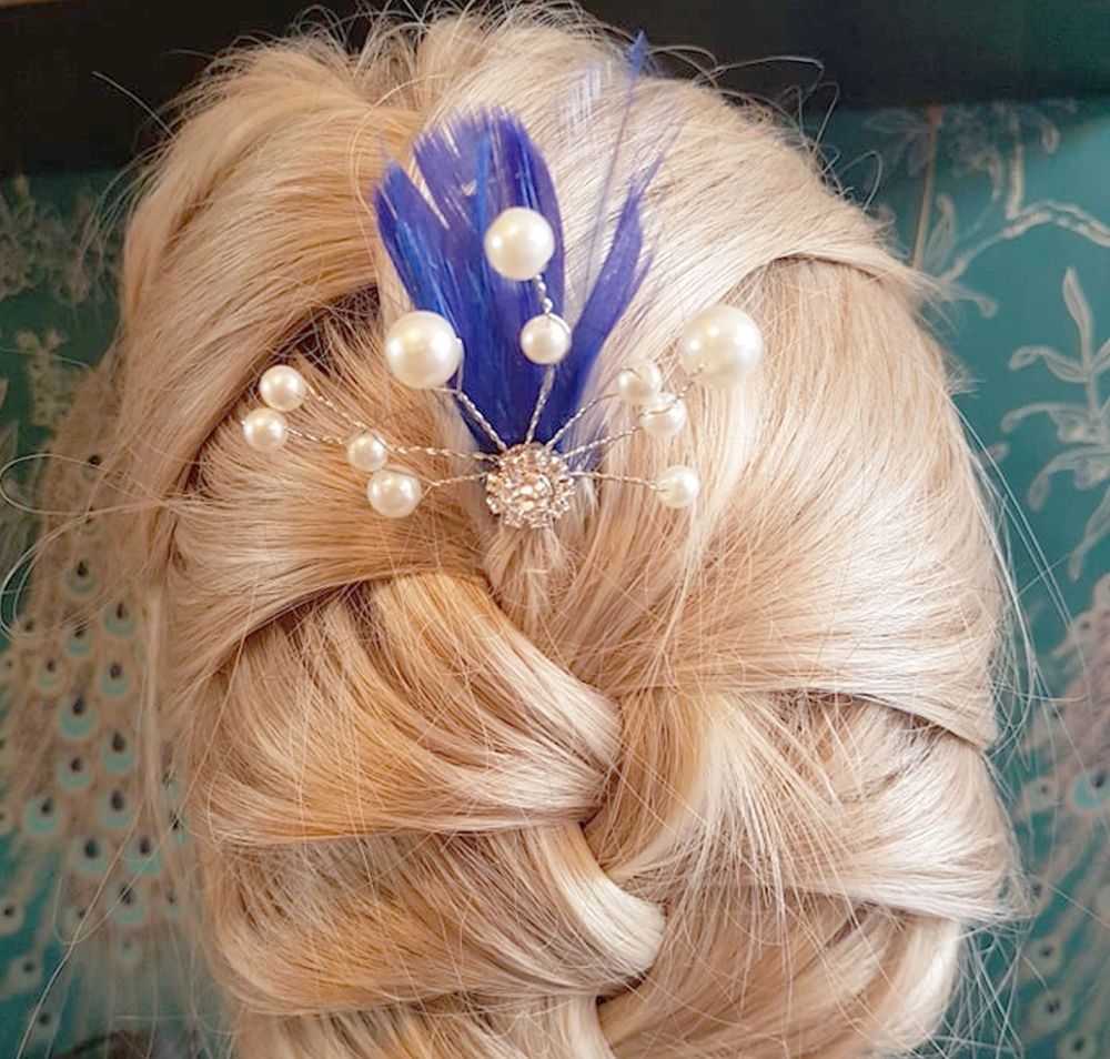 Royal Blue Feather Hair Grip