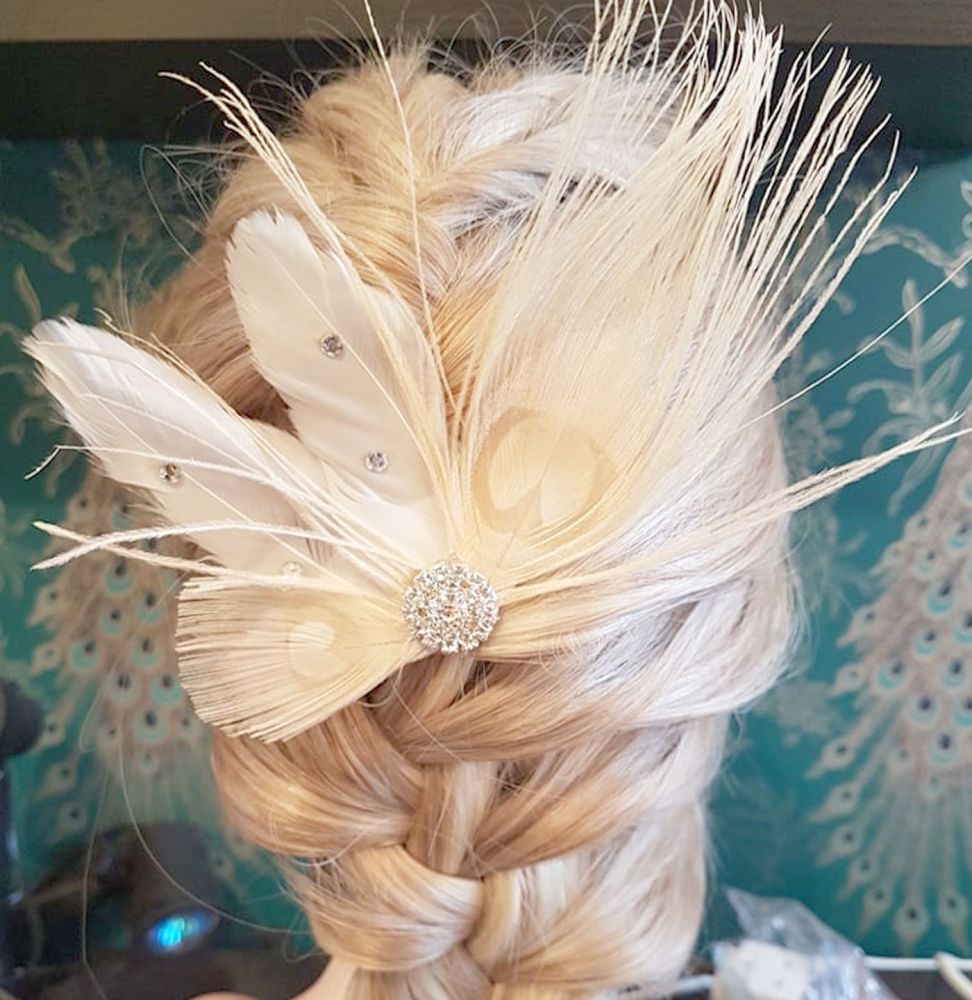 Ivory and White Feather Hair Clip 