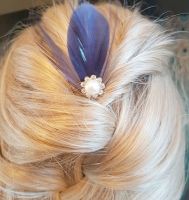 Navy Blue Feather Hair Grip - Diamante and Pearl