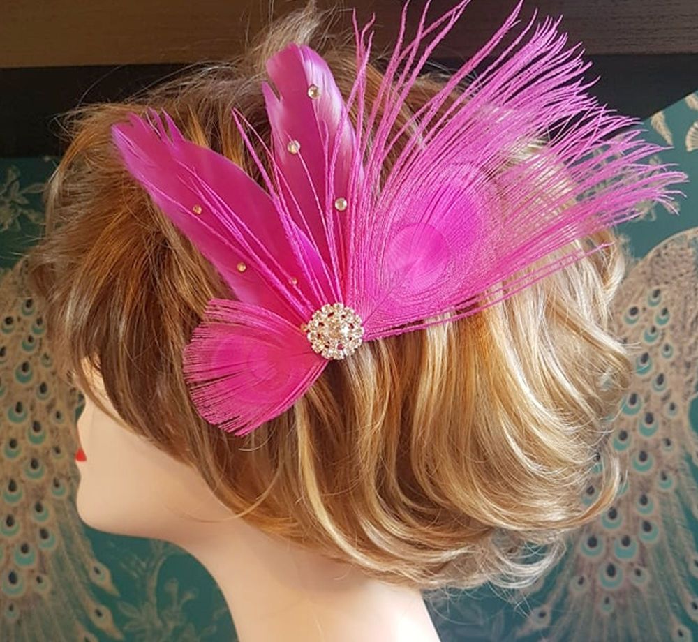 Shocking Pink Feather Hair Clip 