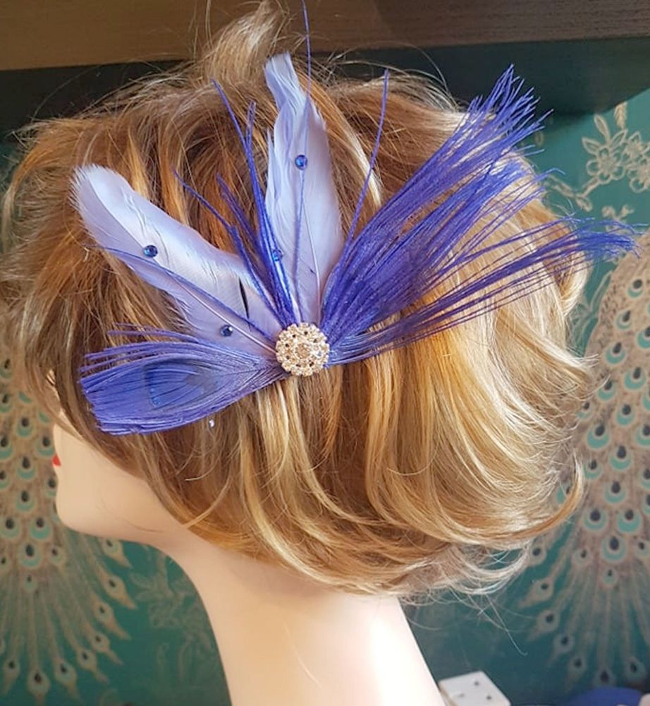Blue and Royal Blue Feather Hair Clip 