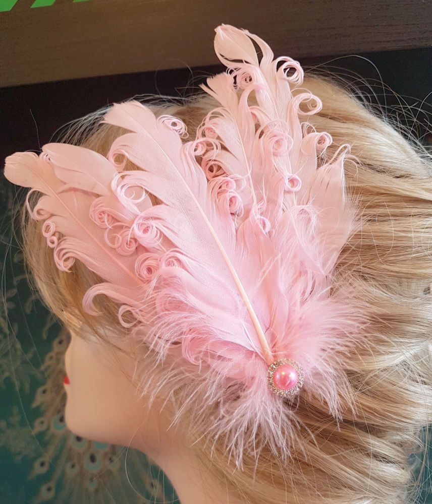 Baby Pink Feather Headpiece Hair Piece Vintage Flapper 1920s
