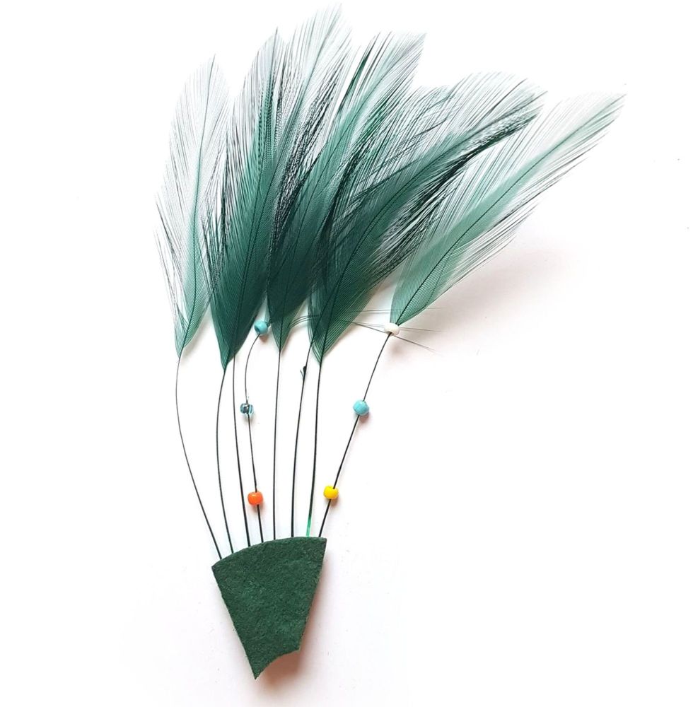 Dark Green Rooster Feathers Hackles Stripped x 8