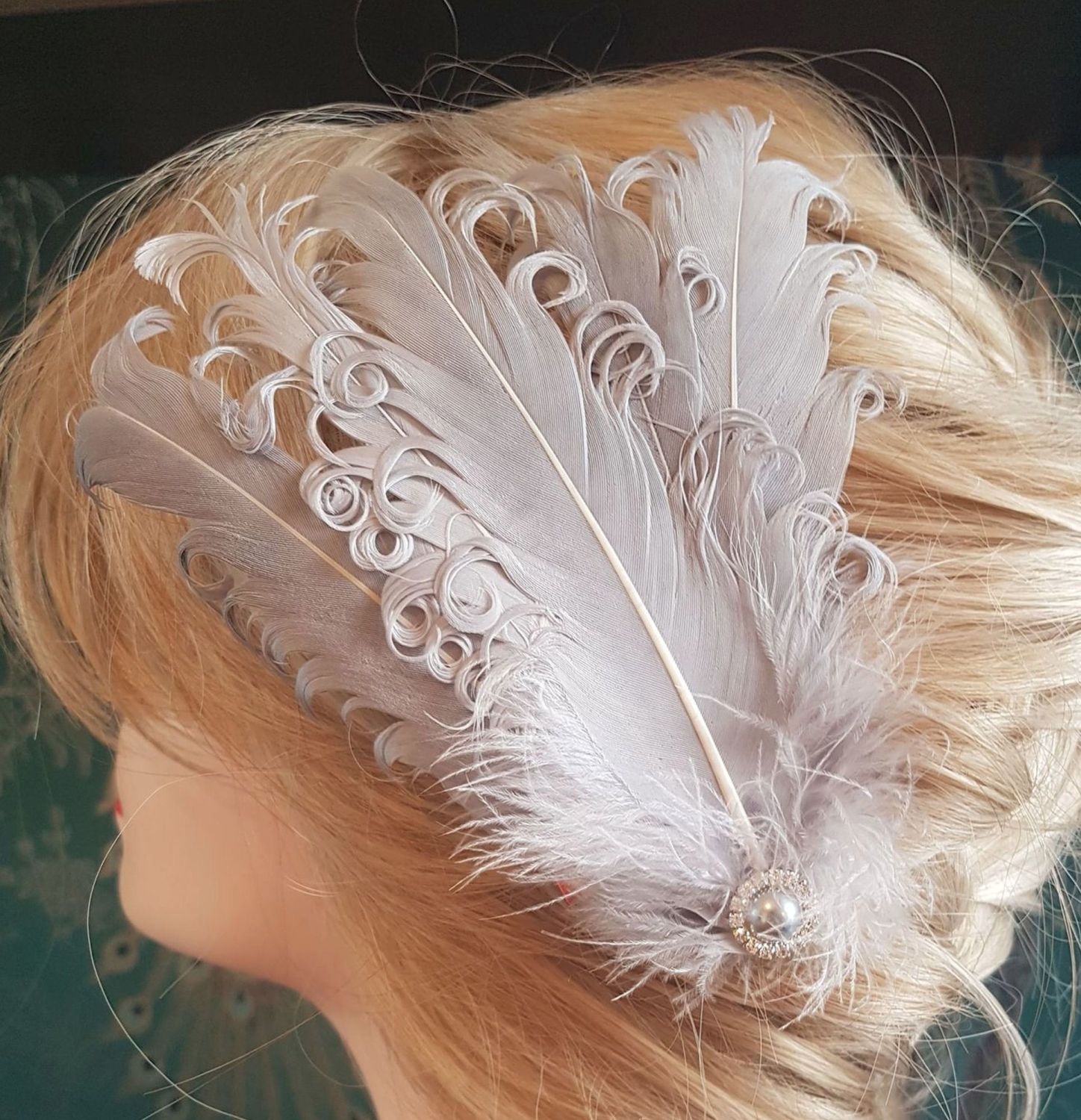 Wedding Headpeice tiara veil hot beaded with feather flapper headpeice