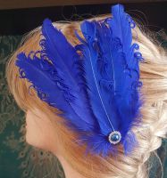 Royal Blue Feather Headpiece Hair Piece Vintage Flapper 1920s