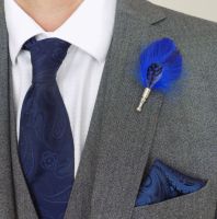 Royal Blue and Guinea Feather Buttonhole
