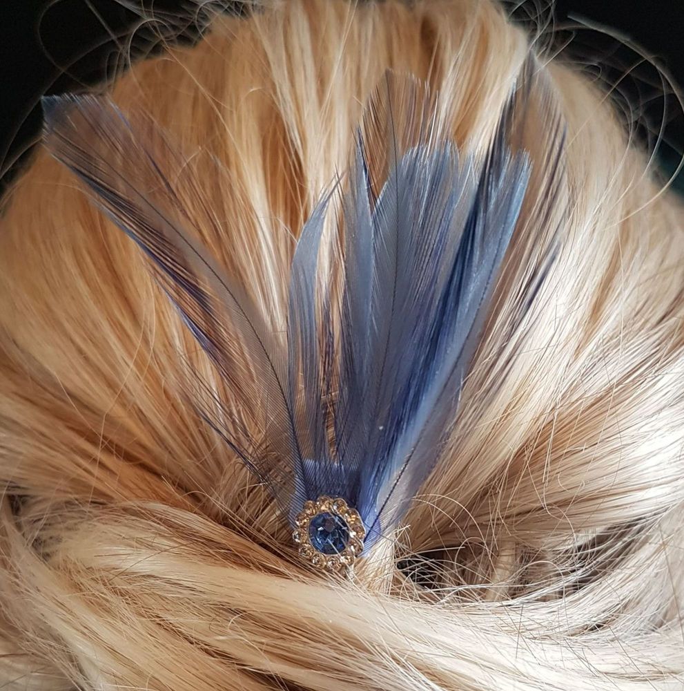 Dusky Blue Feather Hair Grip